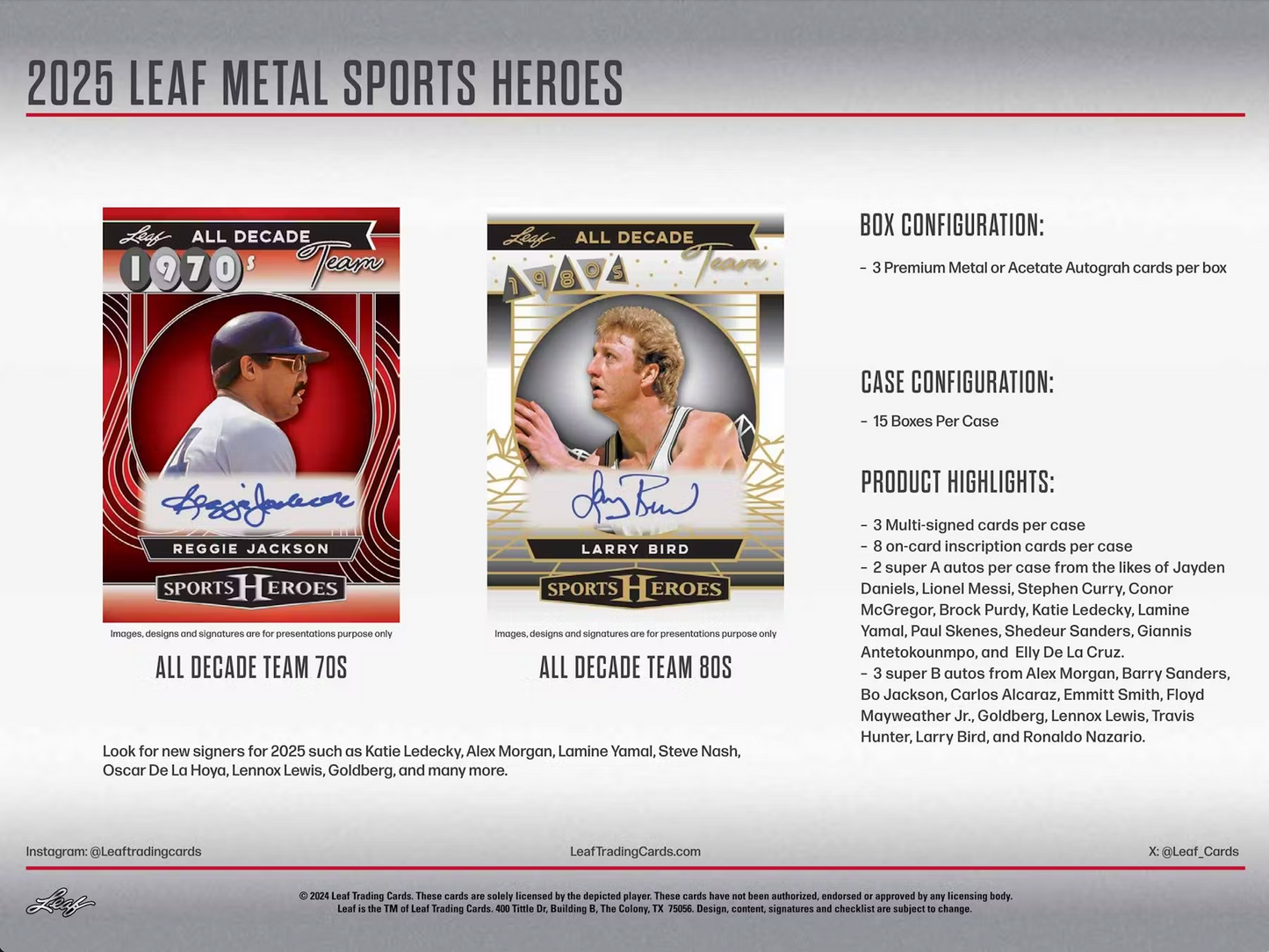 Sports Heroes 2025 Trading Cards Hobby Box, 3 Cards Per Box